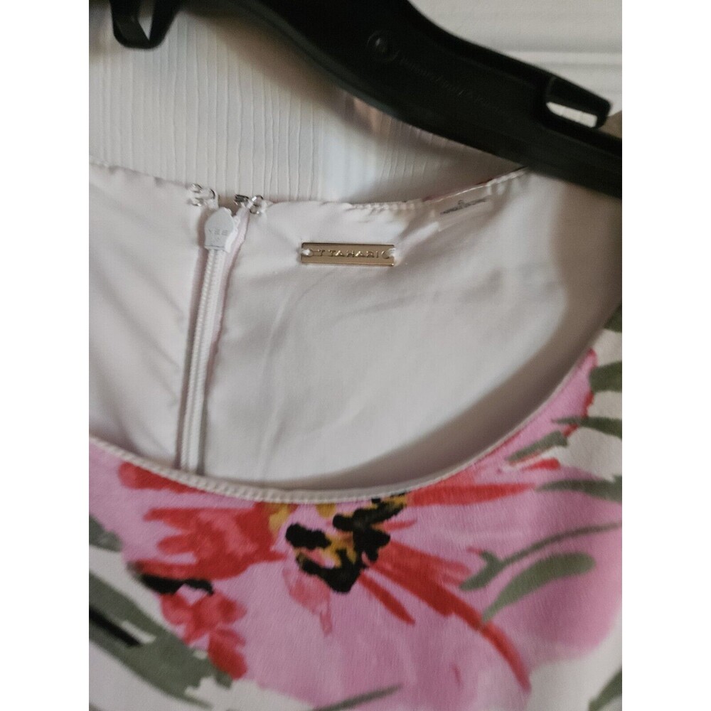 Tahari Pink Green Floral Print Pleated  Belted Midi Dress Sz 6 Pink White Green - Picture 6 of 8